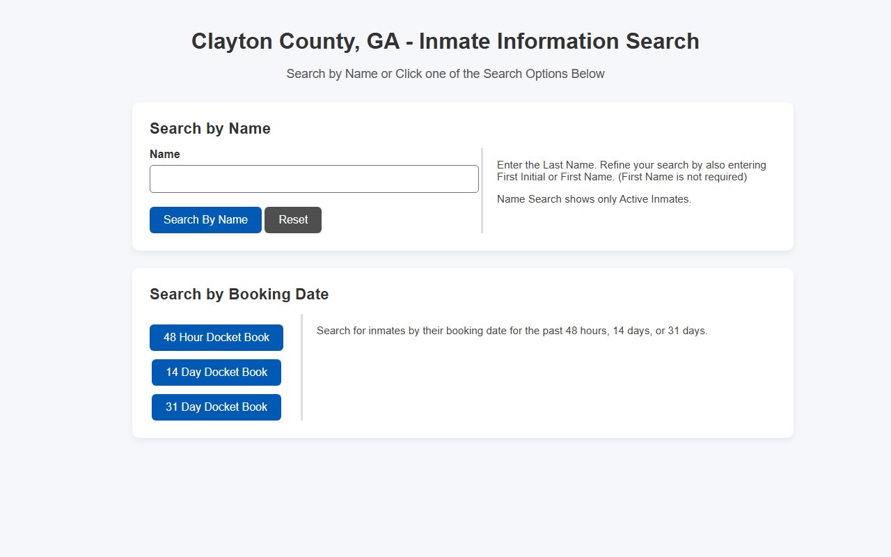 Clayton County inmate record search fields